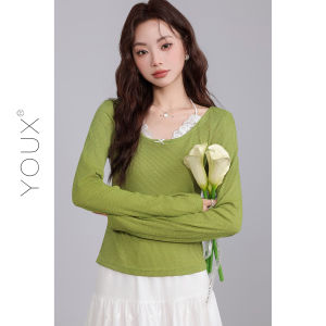 YOUXIANG | Áo Thun Len Hàn Quốc Mới Thiết Kế Có Ren Mùa Xuân