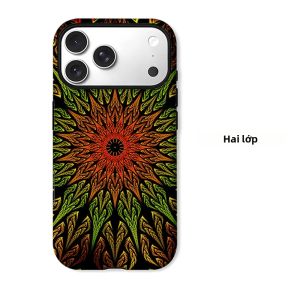 Fractal Mandala Xanh Cam Ốp Điện Thoại Cho iPhone Hai Lớp Chống Sốc Chống Trầy Xước TPU Mềm Chống Bụi Chống Trượt