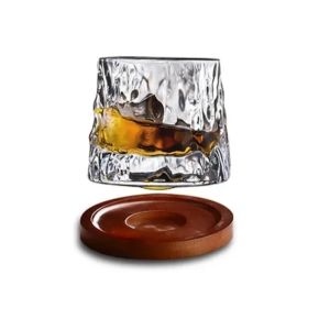 200ML Rotatable Whiskey Glass Cup Old Fashioned Wine Glass with Wooden Base Scotland Bar Party Whiskey Wine Glassware Tool
