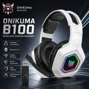 Onikuma | ONIKUMA B100 Wireless Gaming Headset Tri Mode Bluetooth 5.3 2.4GHz Low Latency RGB Headphones With Mic For PC PS5 Laptop Gamer