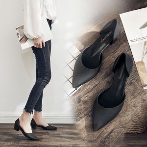 รองเท้าส้นสูงหัวแหลมแบบสวมสบายสไตล์เกาหลี ส้นหนา สีสันสดใส ทรงหัวแหลม ป้องกันการลื่น รองเท้าลำลองสำหรับฤดูร้อน