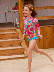 PPTOWN | Girls New Style Sun Protection Chlorine Resistant Long Sleeve Bright Color Quick Drying Swimwear