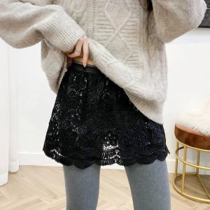 Autumn Winter A-Line Mini Skirt Womens Inner Wear Lace Layering High Waist Short Skirts Black Versatile Style Fashionable