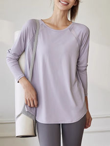 Fancy Yoga Clothes Womens Thigh-Length Slim Looking Sports Tops Loose Long Sleeves Pilates Training Beauty Back Workout Clothes