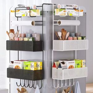 Kệ Treo Tường Không Cần Đục Lỗ Để Lưu Trữ Bếp Gắn Bên Hông Tủ Lạnh