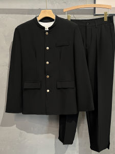 เสื้อสูทคอตั้งสไตล์จีนใหม่สำหรับผู้ชาย ทรงหลวม แขนยาว ปกติ ฤดูใบไม้ร่วง 2025 จีน ไม่มีแบรนด์ ไม่มีป้ายราคา ไม่มีกระเป๋า