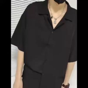 Áo sơ mi nam DOLARO phong cách hàn quốc form rộng cổ vest màu nâu chất vải lụa cao cấp