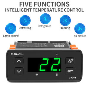 ตัวควบคุมอุณหภูมิดิจิทัล KWS-CH302 220V เซ็นเซอร์ควบคุมอุณหภูมิสำหรับทำความเย็นละลายน้ำแข็งตัวควบคุมอุณหภูมิ