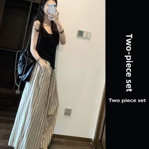 YUEZHONGWEI | Black U-Neck Ice Silk Knitted Strap Vest Women Summer Outerwear Slimming Sleeveless Top Unique Beautiful Waist-Cinching