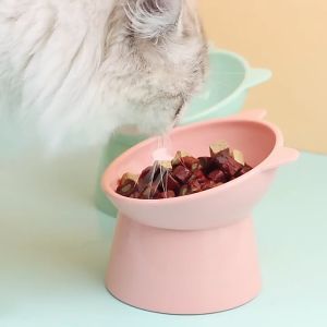 ชามอาหาร ชามน้ำ สูง แมว รูปทรงหูแมว พร้อมฐานวัสดุพลาสติก พร้อมส่งจากไทย