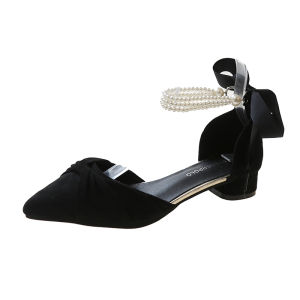 Pearl Butterfly Knot Fairy Style Womens High Heels 2023 Spring Summer Hollow out Pointed Toe Single Shoes Korean Version