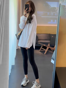 Mid Length Round Neck Long Sleeve T-shirt