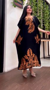 Daster Batik Kencana Jumbo LD 120 Model Kelelawar ABAYA SERIES Santung Rayon lembut nyaman di pakai Pakaian Wanita sehari - hari Gaun Tidur Bumil Dress