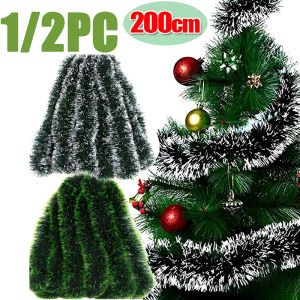 1/2pcs Christmas Garland 2m Green White Edge Rattan Ribbons Garland DIY Xmas Tree Ornaments Home Festival Party Decoration
