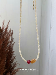 Red And Yellow Agate Natural Stone Rice Bead Necklace Vintage Design Clavicle Chain Jewelry for Women by SUNNYZOO