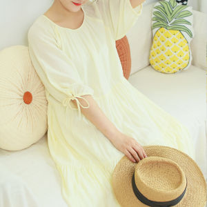 ชุดเดรสยาวทรงหลวมสไตล์ฝรั่งเศส แขนสั้น คอตั้ง ฤดูร้อน ใหม่ ลำลอง เอวเข้ารูป แขนยาว กระโปรงทรงเอ คอตั้ง