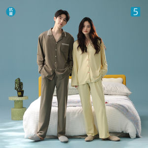 New Autumn Style Long-sleeved Couples Pajamas All-cotton Womens High-end Simple Home Wear Set
