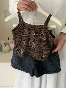 Leopard Pattern Bowknot Hollow Out Rhinestone Girls Vest
