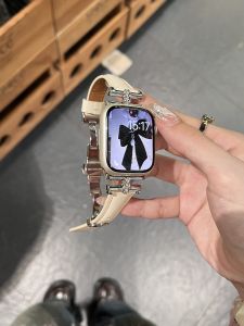 Iwatch10 Watch Strap Butterfly Buckle Leather Triomphe Apple Watch S9 Strap Applewatch87 Fancy