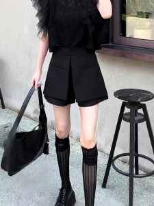 Elegant High-Waist Black Suit Shorts Womens Early Autumn Trendy Wide Leg Pants Commute Style Casual Loose Fit Short Pants