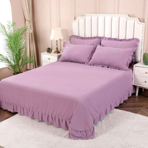 ผ้าคลุมเตียงฝ้ายแท้หนาอบอุ่นพร้อมขอบใบตอง ชุดสามชิ้น ผ้าฝ้ายแท้ กางเกงขาสั้นลายดอกไม้ ผ้าฝ้ายผสม ปักลายดีเอฟเฟกต์