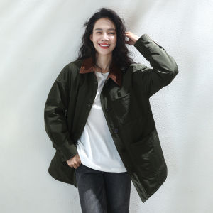 Miccbeirn | Thickened Warm 90 White Goose Down Jacket Contrast Color Design Lightweight Medium Length Outdoor Retro Workwear Coat