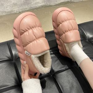 Indoor Anti-Slip Home Use Waterproof Cotton Slippers for Ladies Thick Winter Outdoor Wear Platform Sneakers with Fleece Lining