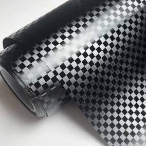 Premium PET Black Grid Checkered Carbon Fiber Vinyl Wrap Film With Air Release Self Adhesive DIY Car Motorcycle Bicycle Sticker