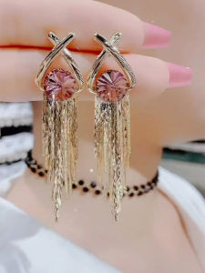 Sterling Silver Needle Accessible Luxury Purple Crystal Tassel Earrings Female Unique Elegant Zircon Stud Earrings New Arrival Best Selling Ear Rings