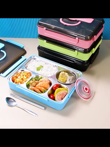 กล่องข้าวครบชุดแบบพกพา พร้อมช้อนส้อม มี 2 ขนาด 3 สี พกพาสะดวก พกพาไปได้ทุกที่ ใช้งานง่าย ฝาปิดสนิท