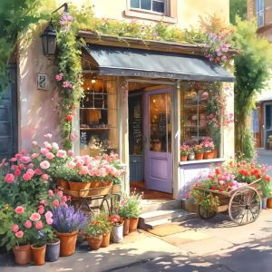HUACAN Cross Stitch Kit Store Landscape Embroidery Flower Hobby Craft Dmc Threads 11Ct Picture Printed   Home Decoration