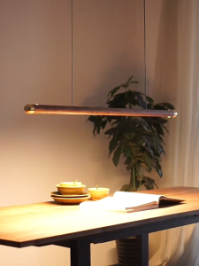 1.2m Black Walnut Wood Pendant Light Log Style LED Dining Room Lamp Modern Minimalist Long Linear Hanging Light for Kitchen Island Bar Tea Room