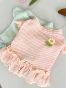 Spring Autumn Thin Teddy Bichon Dog Pet Clothes Small Puppy Gingham Floral Sleeveless Skirt for Dogs Princess Style Dog Dress