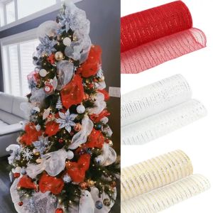 10 Yards 26cm Christmas Tree Screen Gauze Roll Gold And Silver Christmas Bow Screen Diy Christmas Tree Ribbon Decoration Gift Package