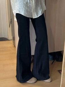 High Waist Bell Bottom Jeans Women Loose Fit Comfortable plus Size Autumn Winter Deep Blue Cotton Stretch Denim Pants