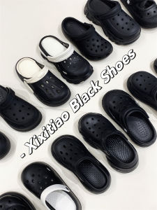XIXITIAO | Fine Straps Black Series Stylish Hole Shoes Thick Sole Sandals
