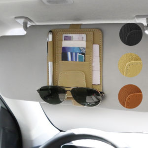 ที่เก็บของติดบังแดดในรถยนต์ ที่หนีบแว่นตาในรถยนต์แบบสากลพร้อมช่องเก็บของ กล่องใส่แว่นตาหนังสำหรับติดบังแดดในรถยนต์ อุปกรณ์ตกแต่งภายในรถยนต์