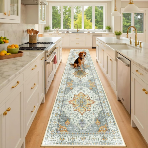 VIKAMA Xanh Xám Vintage Họa Tiết Hoa Ba Tư Thảm Phương Đông Huy Chương Chống Trơn Trượt Chạy Cho Nhà Bếp Hành Lang Trang Trí Nhà Dài Thảm Trải Sàn