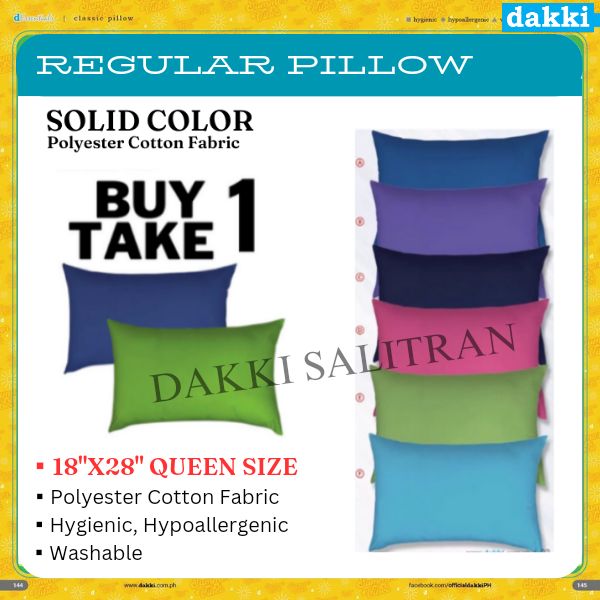 Buy 1 Take 1 Dakki REGULAR PILLOW Queen Size 18 x28 Solid color Lazada PH