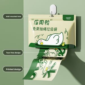 MONLEYTA | Thickened Drawstring Trash Bags Large Size Plastic Handheld Kitchen Bathroom Non-Tearable Tea Flower Home Use Garbage Bags