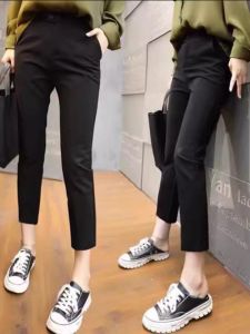 Black Elastic Casual Womens Straight Leg Pants Nine-Tenths Eight-Tenths Spring Summer Autumn Winter Fashion Stretch Trousers