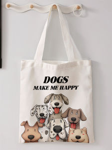 Cartoon dog pattern printed casual handbag reusable fashionable backpack multifunctional handbag canvas shopping bag