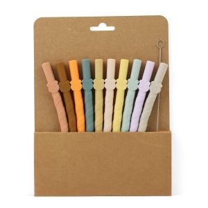 10-pack of Reusable Colorful Silicone Straws Easy-to-clean Straight Straws Creative Household Childrens Milk Tea Food-grade
