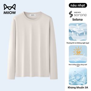 Áo thun MiiOW bằng cotton polyester dài tay chống nắng màu trắng cổ tròn