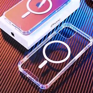 For Magsafe Magnetic Wireless Charging Clear Phone Case for IPhone 15 14 13 12 11 Pro MAX XR XS 14Plus Magnetic Card Holder Wallet Shockproof Cover with Apple Logo
