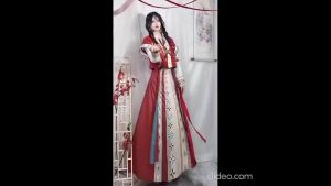 Hanfu Red Short Sleeve Jacket Maxi Skirt 3-PC Set 10005-28