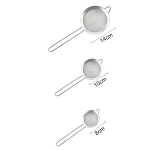 Stainless Steel 3Pcs Fine Mesh Sieve Strainer Set with Handle Multipurposed Flour Sifter for Baking Juice Soy Kitchen Accessory