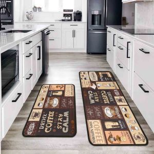 VIKAMA 2PC  Coffee Kitchen Rugs and Mats Non-Slip WashableStain and Fade ResistantSuitable for Kitchen Mat Kitchen Home Decor