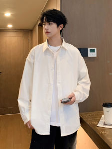 Retro Japanese Style Loose Fit Casual Shirt for Men Spring Autumn Solid Color Simple Design Commute Outerwear Jacket