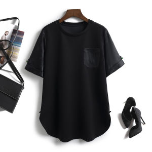 Fashionable Short Sleeve T-Shirt Womens Loose Fit Mid-Length Open Side Panelled Embroidery Retro Style Commute Summer Top